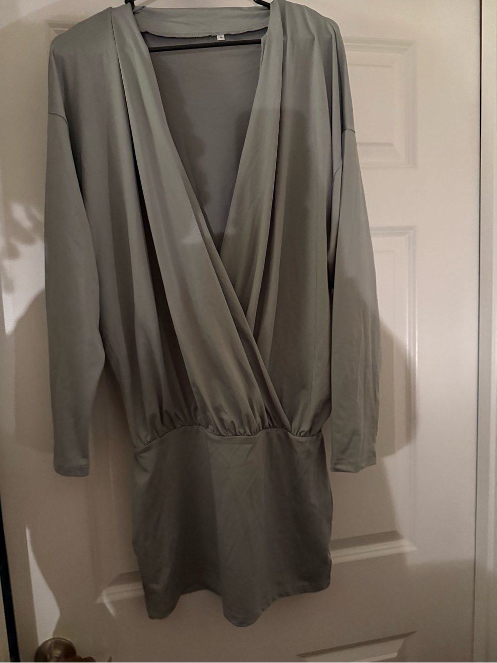 Women's Sage Green Surplice Long Sleeve Dress